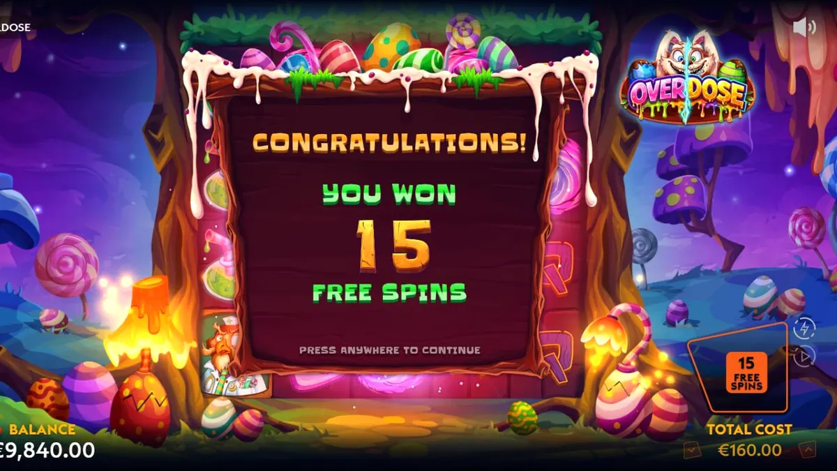 Tampilan visual slot Overdose dengan tema fantasi gelap dan simbol permen